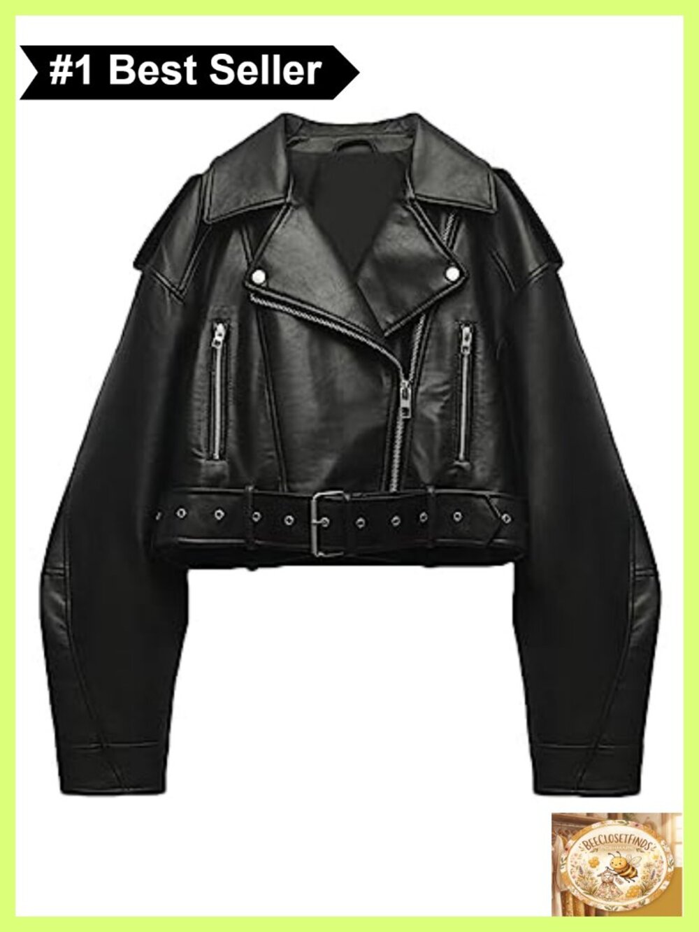 Faux Leather Cropped Moto Jacket Zip Belted Biker Coat
